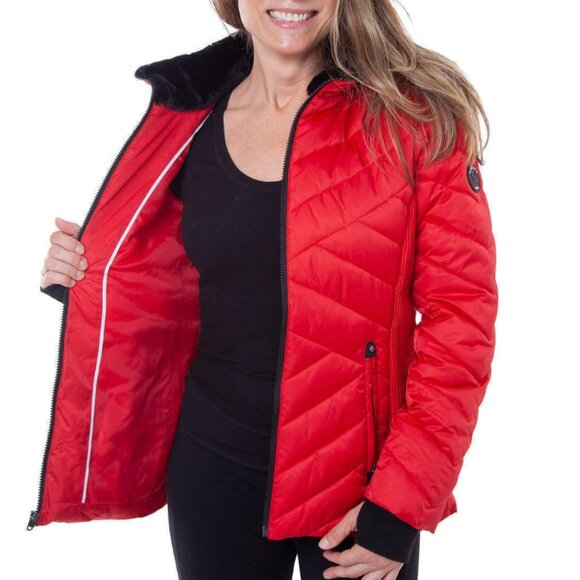 Nautica Jacket Chevron Water Resistant Puffer Full Zip Removable Hood Red Size M - Picture 2 of 12